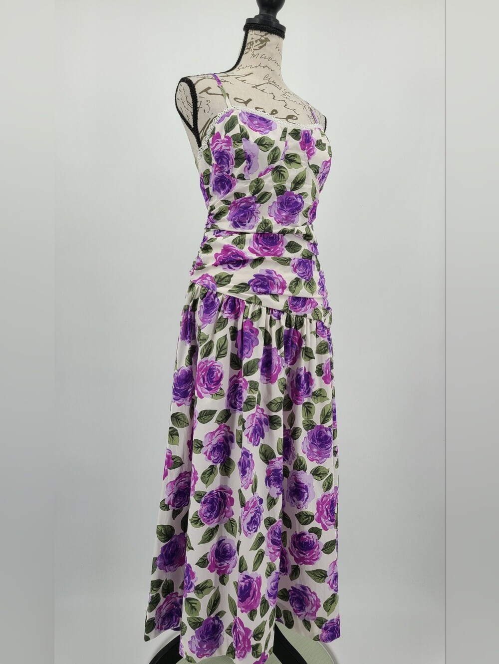 Maeve 100% Cotton Purple Floral Drop Waist Maxi Dress Size Medium